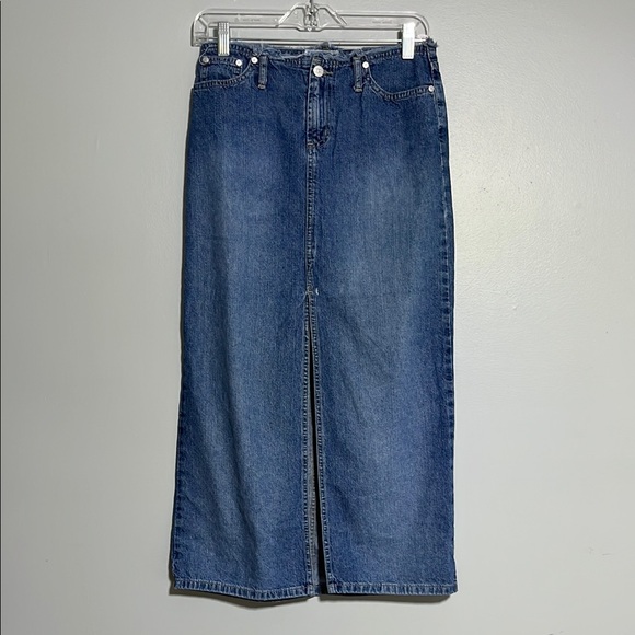 Vintage 90s 2000s Tilt Long Straight Jean Skirt Front Split Hem Pockets Size 5 - Picture 1 of 7